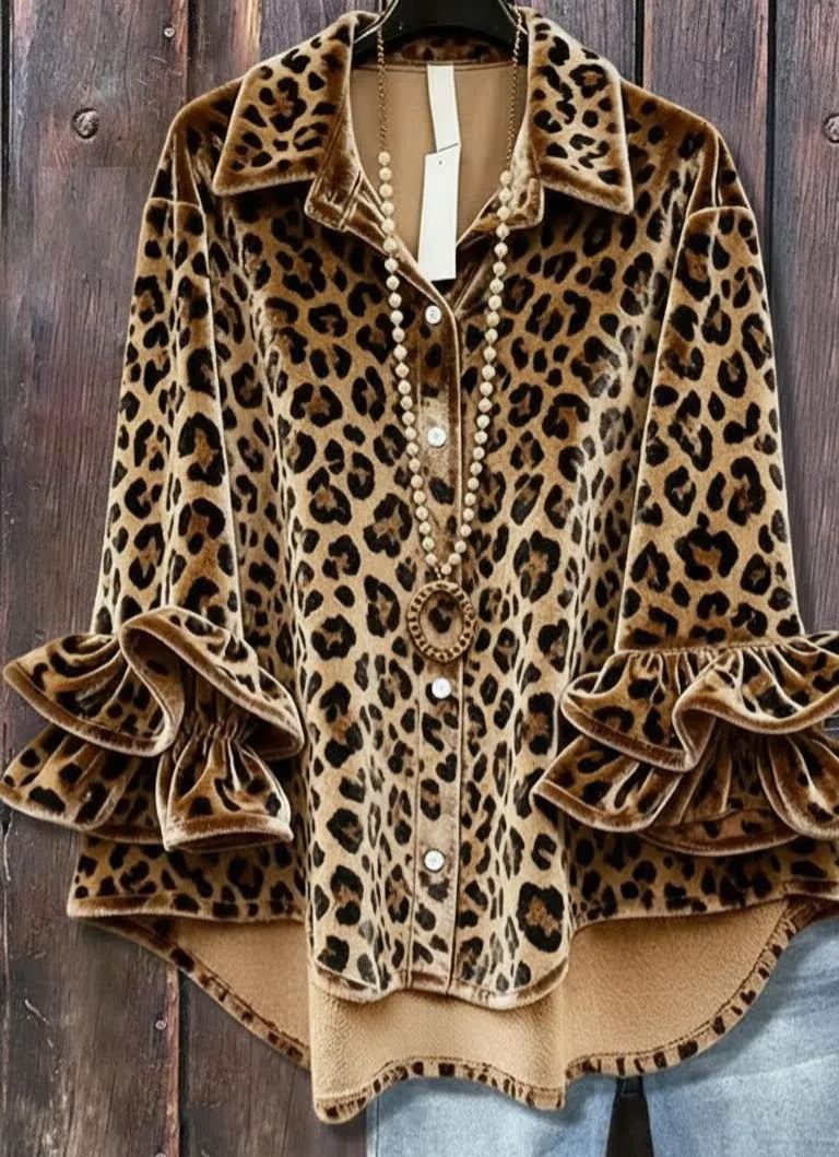 Women's Ruffle Long Sleeve Velvet Top