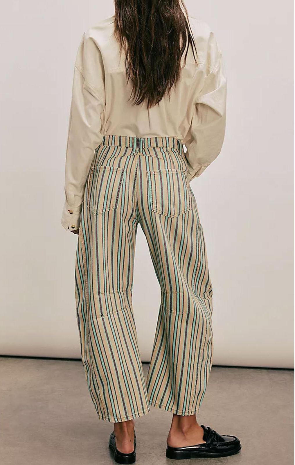 Women's Mid-rise Floral Print Cropped Loose Wide-leg Jeans