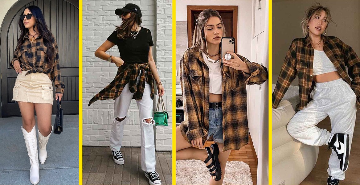 different ways to wear plaid shirt