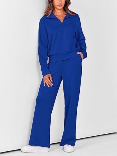 Women's Lapel Half Zip Sweatshirts And Wide Leg Pants Tracksuit Sets (Buy 2 Free Shipping)