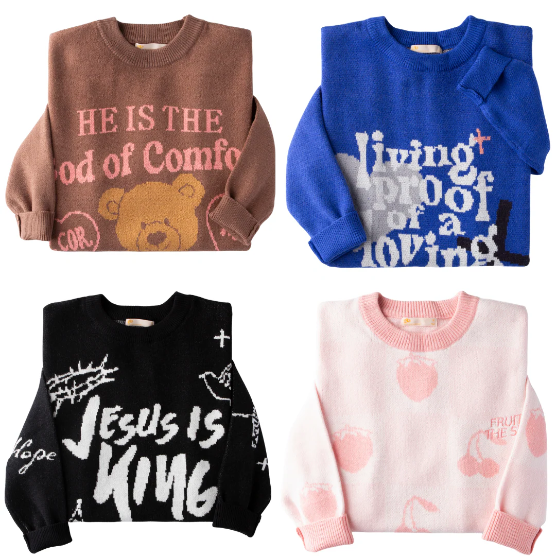 Women's Oversized Graphic Knit Sweater – Comfortable Statement Tops with Diverse Print Designs