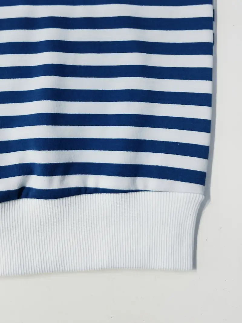 Women's Striped Print Long Sleeve V Neck Sweatshirt and Shorts Set