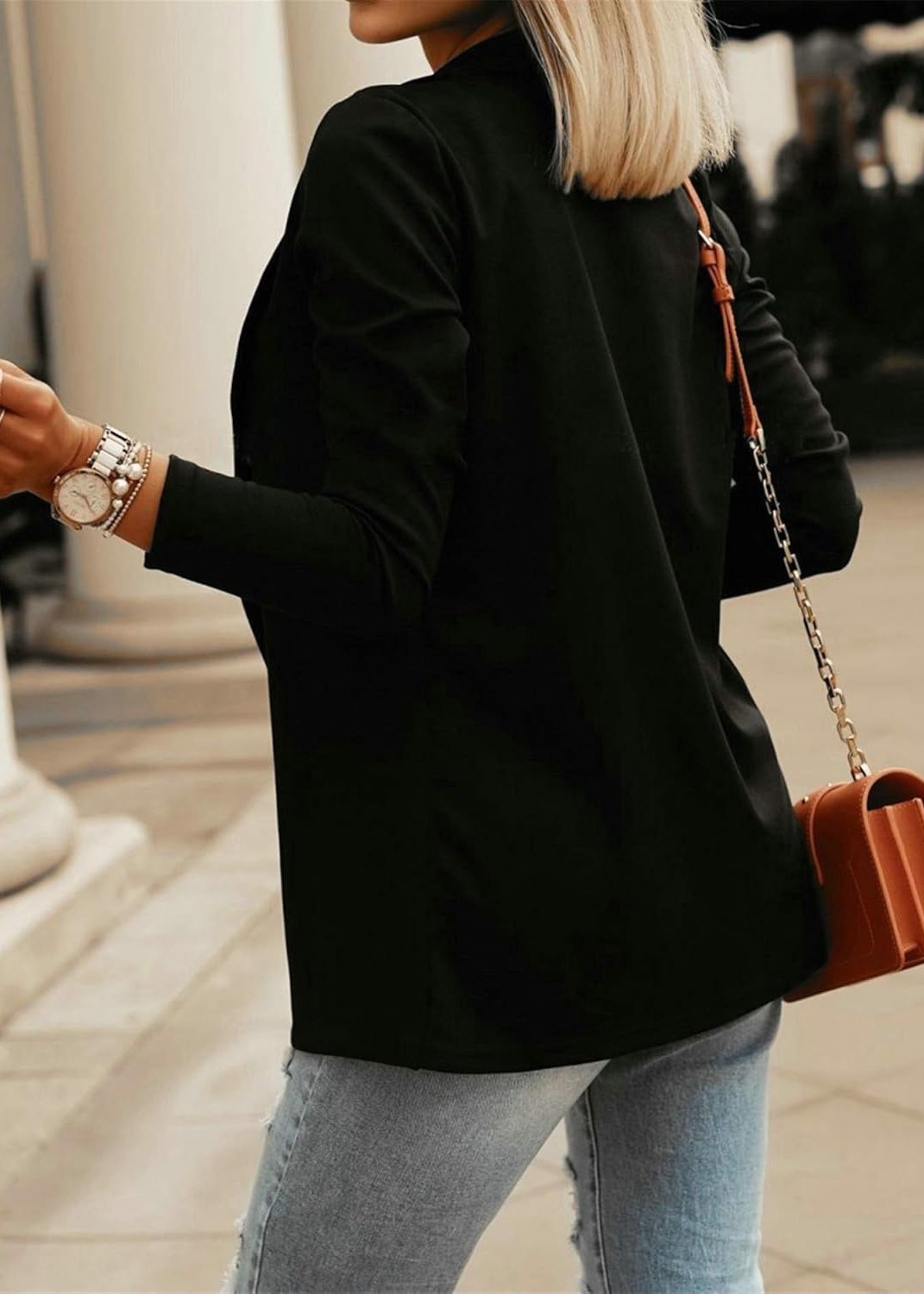 Women's Casual Lightweight Lapel Long Sleeve Blazer Jacket