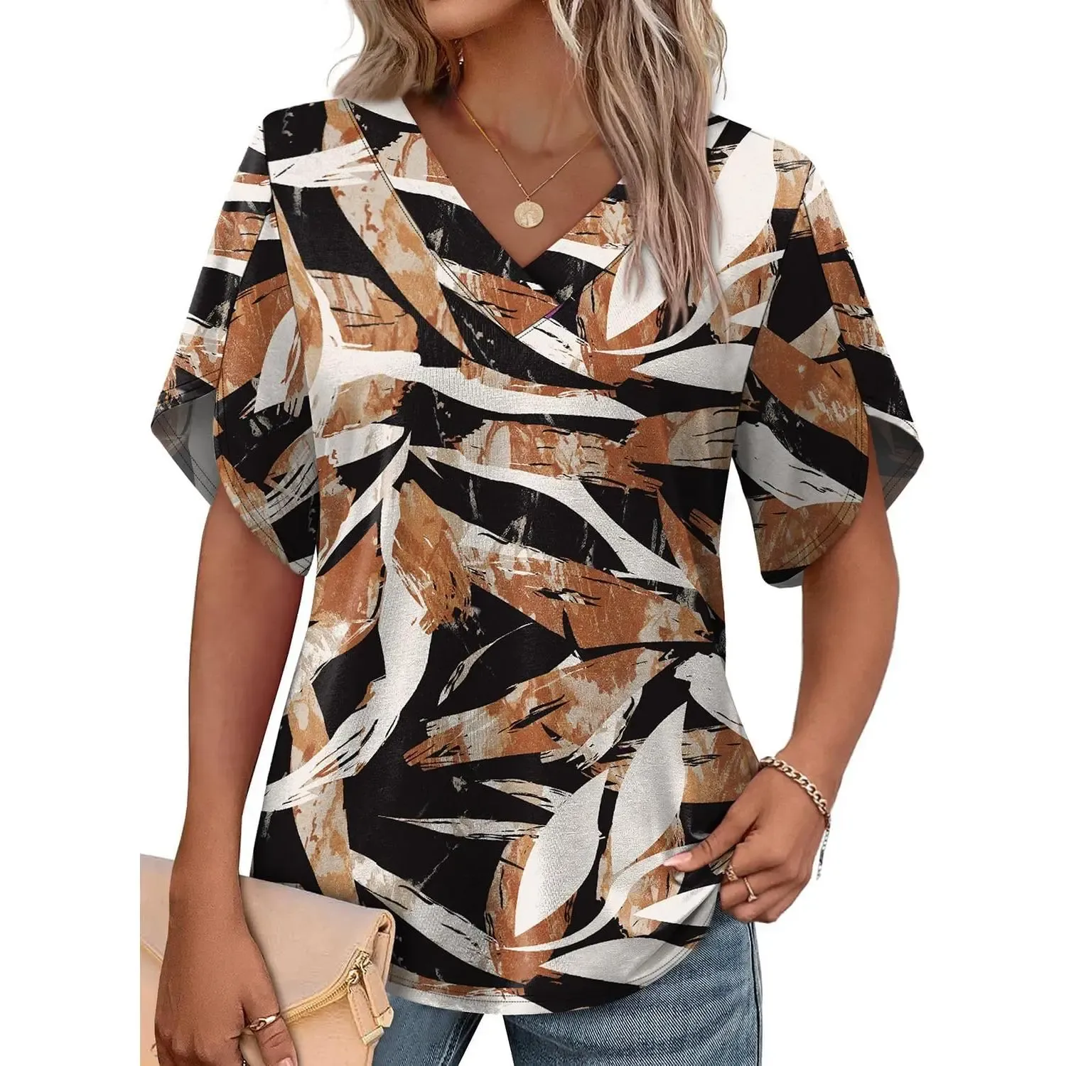 ✨Women's Summer Short Petal Sleeve Fashion V Neck Outfits Tops