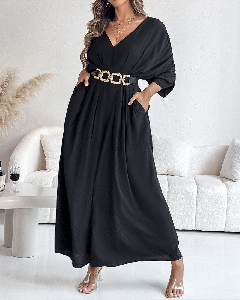 Women's Casual V-Neck Half Sleeve Ruched Jumpsuit