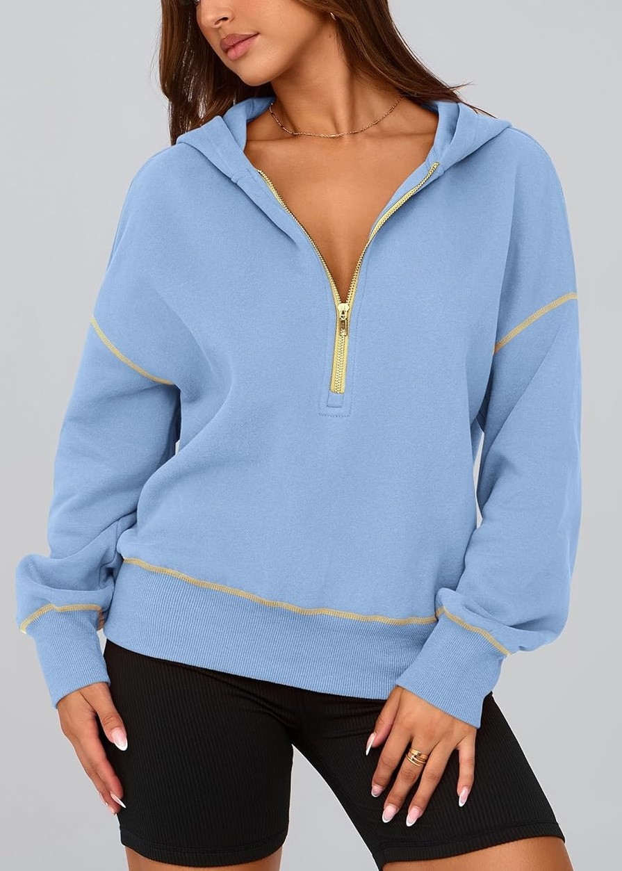 HOT SALE Women's Half Zip Hooded Long Sleeve Cropped Pullover