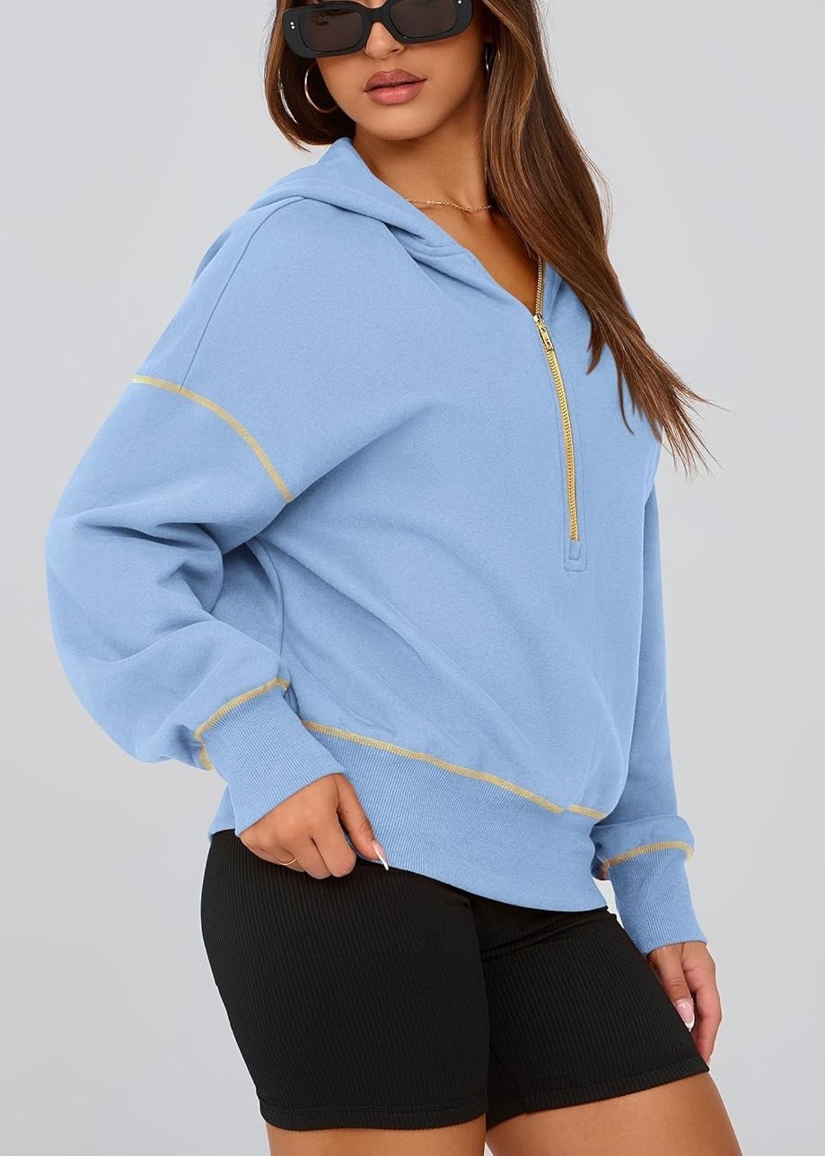HOT SALE Women's Half Zip Hooded Long Sleeve Cropped Pullover