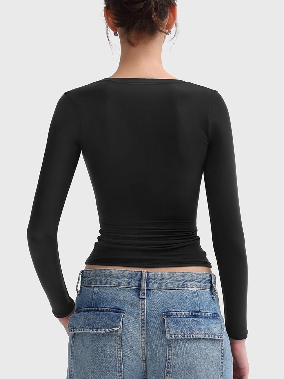 Women's Scoop Neck Slim Fit Long Sleeve Tops Double Lined Basic Tee