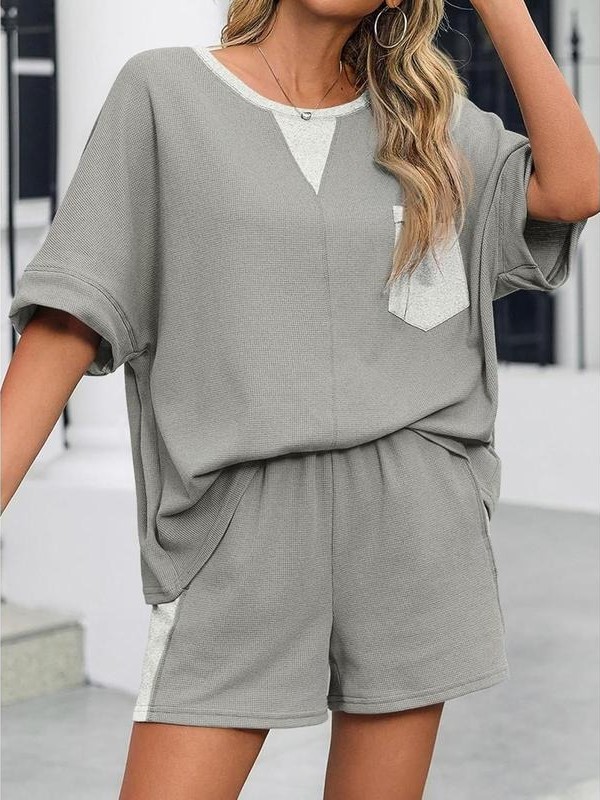 Women's Waffle Knit 2 Piece Oversized T-Shirt Casual Shorts Set