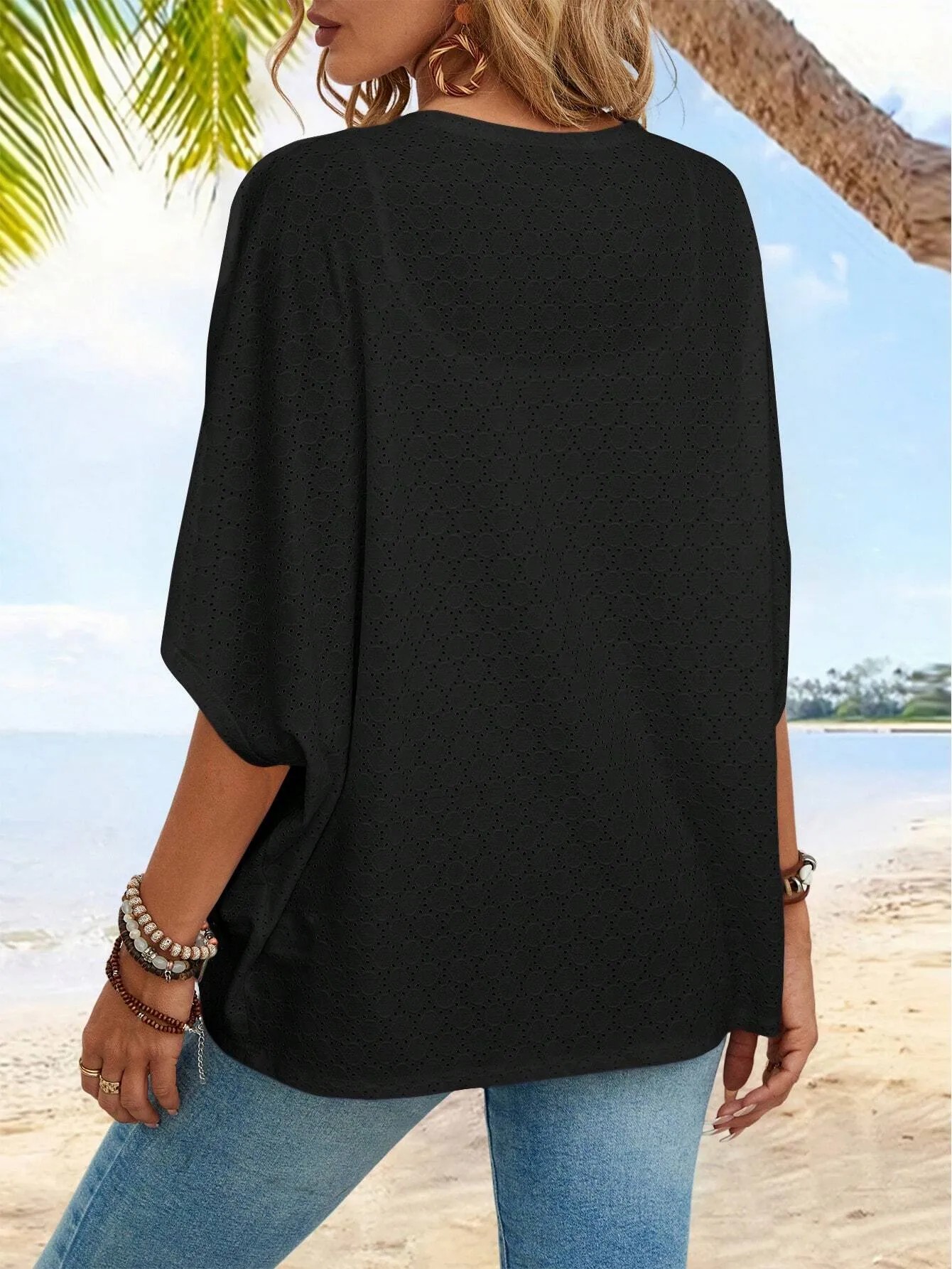 Women's Casual Lightweight Half Sleeve Hollow Cardigan