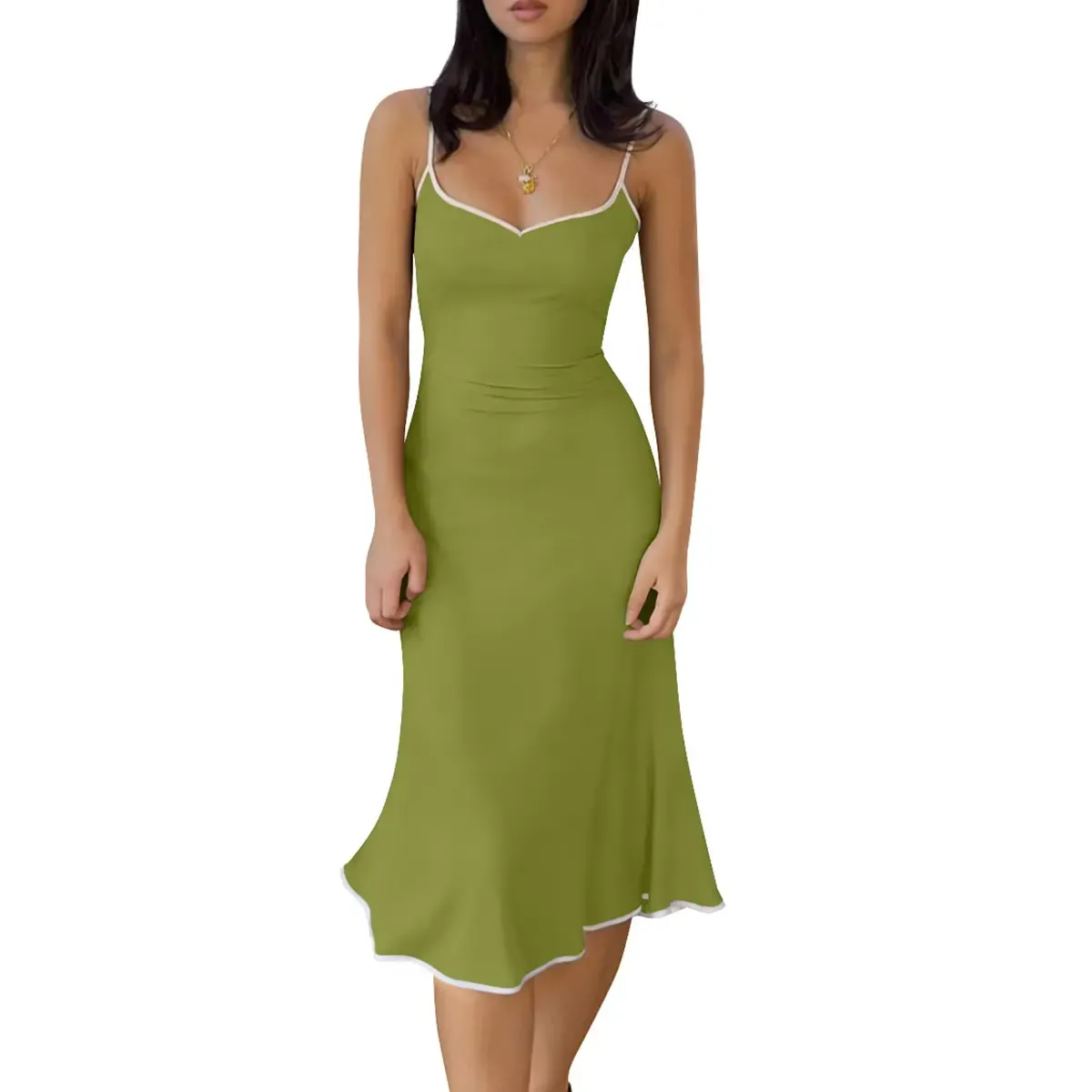 🎀Women's Color Block Spaghetti Strap Slim Fit Bodycon Flared Hem Dress