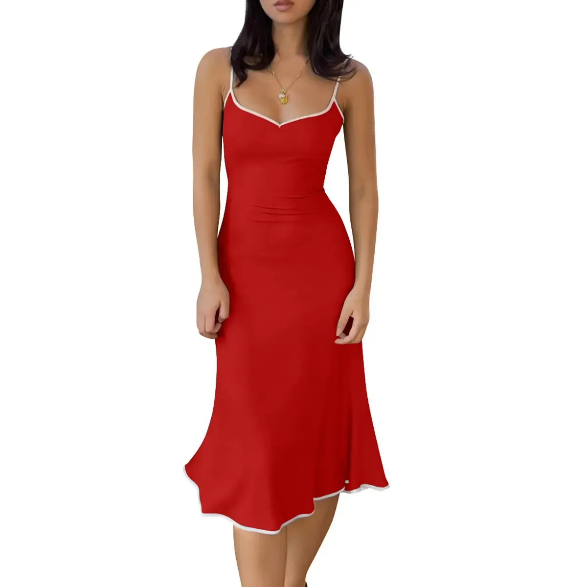 🎀Women's Color Block Spaghetti Strap Slim Fit Bodycon Flared Hem Dress