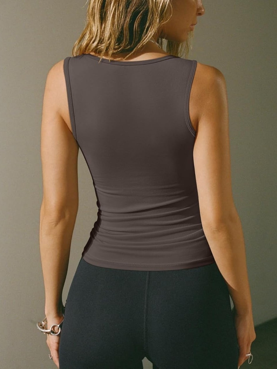 Women's Sleeveless Crew Neck Fitted Stretch Tank Top Casual Basic