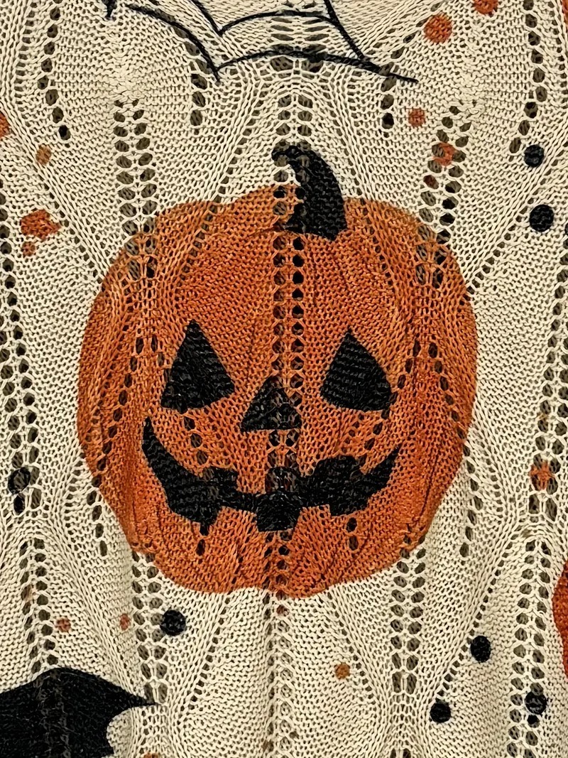 HOT SALE Halloween Crew Neck Pumpkin Loose Fit Long Sleeve Cutout Sweater