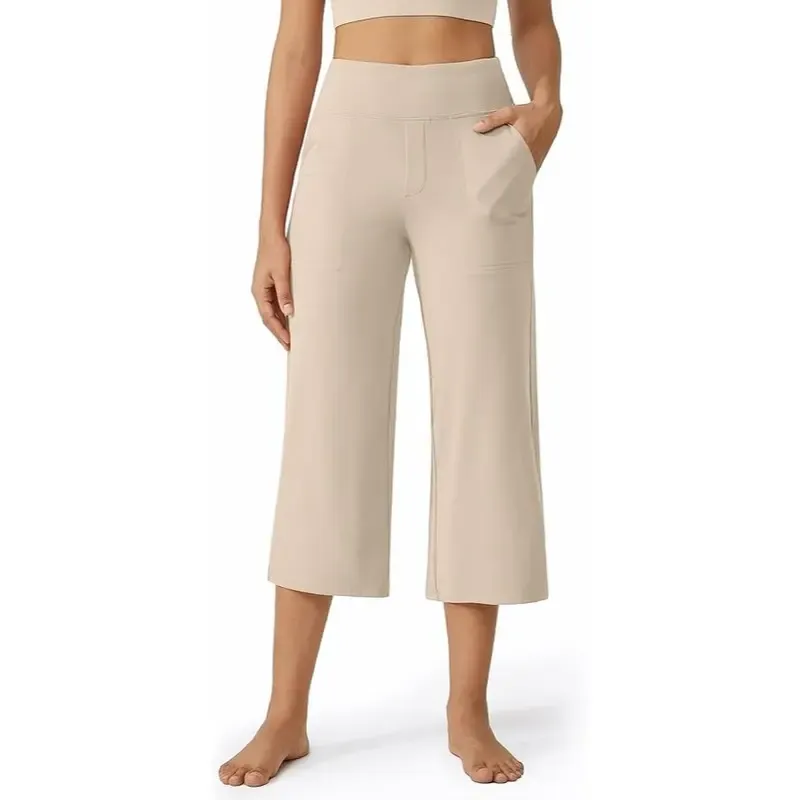 🔥HOT SALE Women's Wide Leg Yoga Cropped Pants Capri Leggings with Pockets