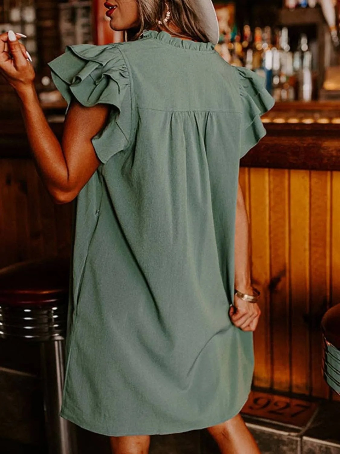 HOT SALE Women's Elegant Ruffle Short Sleeve Buttoned V Neck Pleated Dresses