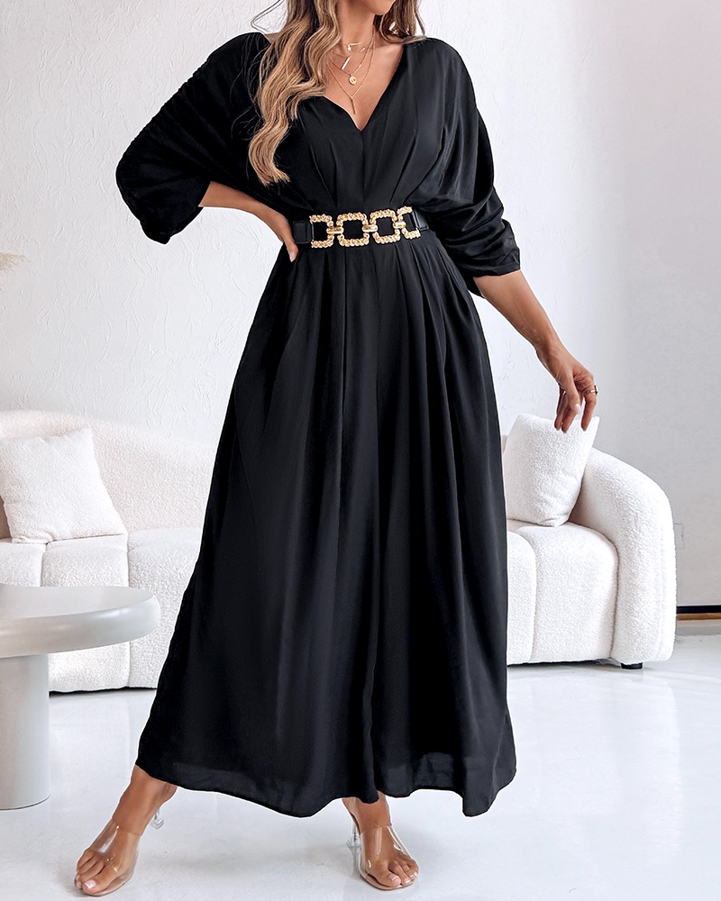Women's Casual V-Neck Half Sleeve Ruched Jumpsuit