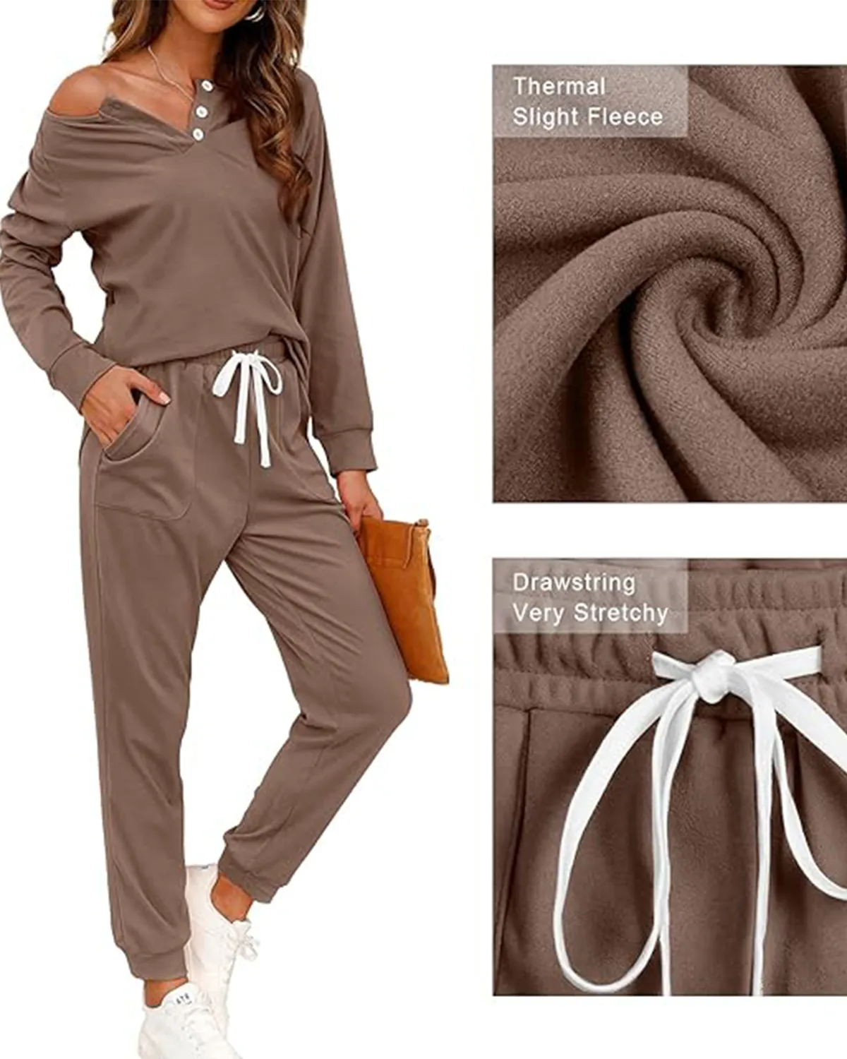 Women's Button-Down Casual Long Sleeve Pants Set with Pockets