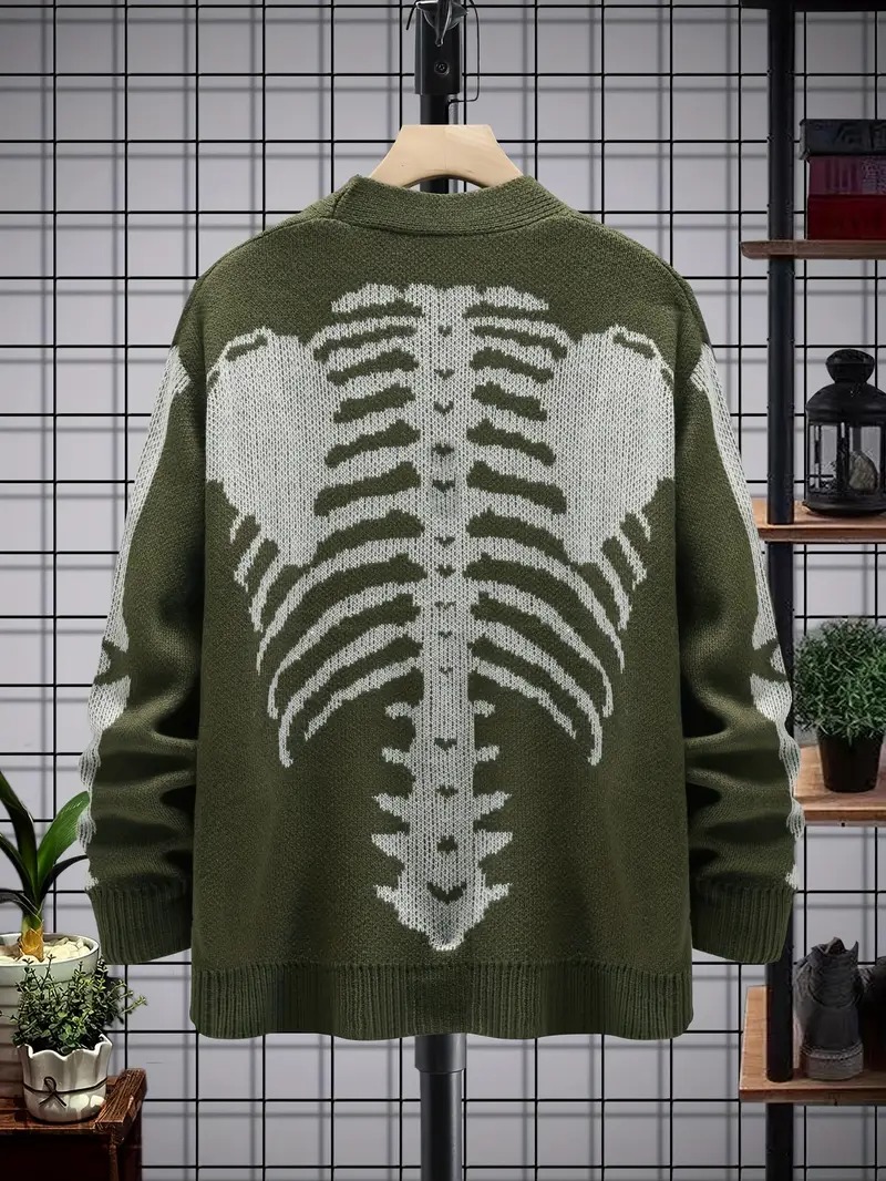 Halloween Skeleton Pattern Button Fly Cardigan