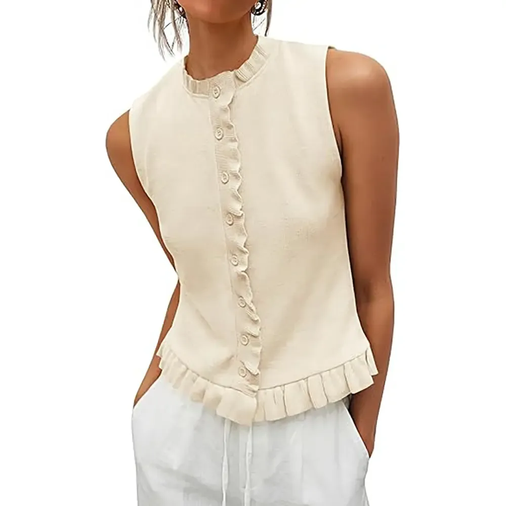 ✨Women's Ruffle Button Sleeveless Knit Vest