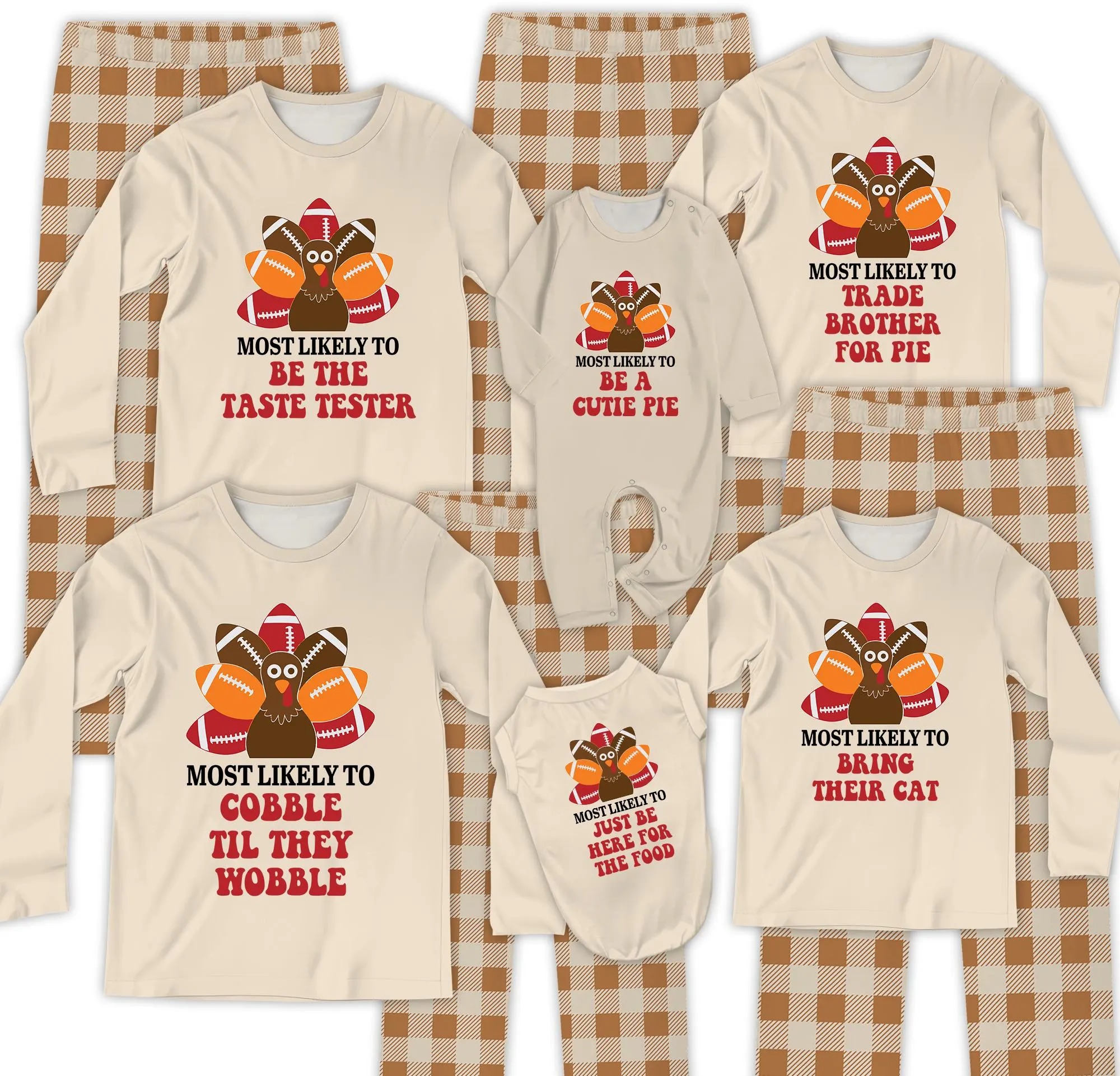 Thanksgiving Turkey & Football Family Pajamas Set