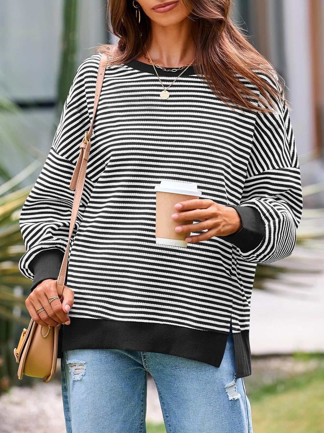 Women's Oversized Sweatshirt Waffle Long Sleeve Split Pullover Tunic Tops(BUY 2 FREE SHIPPING)