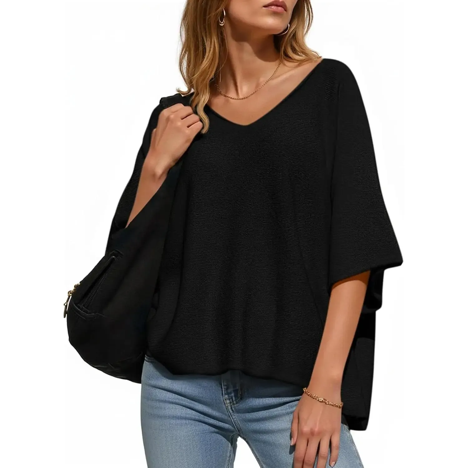 ✨Women's Oversized Half Sleeve Batwing V Neck Casual Knit Tops