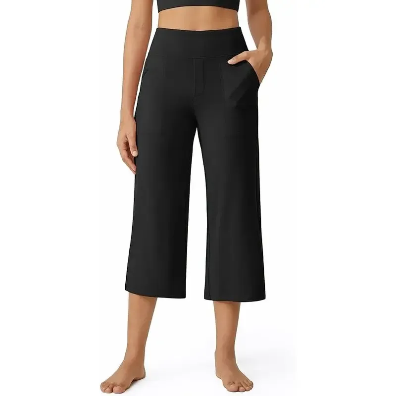 🔥HOT SALE Women's Wide Leg Yoga Cropped Pants Capri Leggings with Pockets