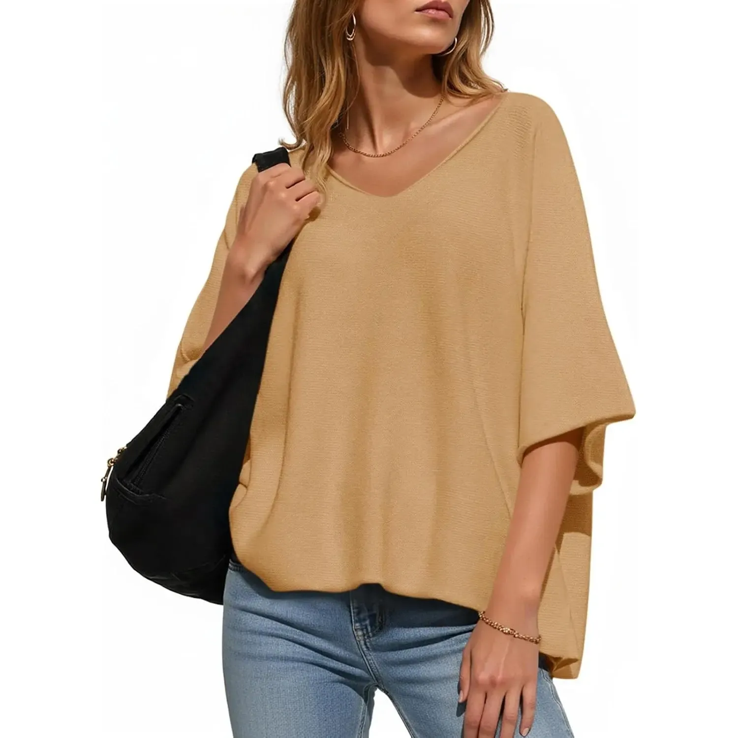 ✨Women's Oversized Half Sleeve Batwing V Neck Casual Knit Tops
