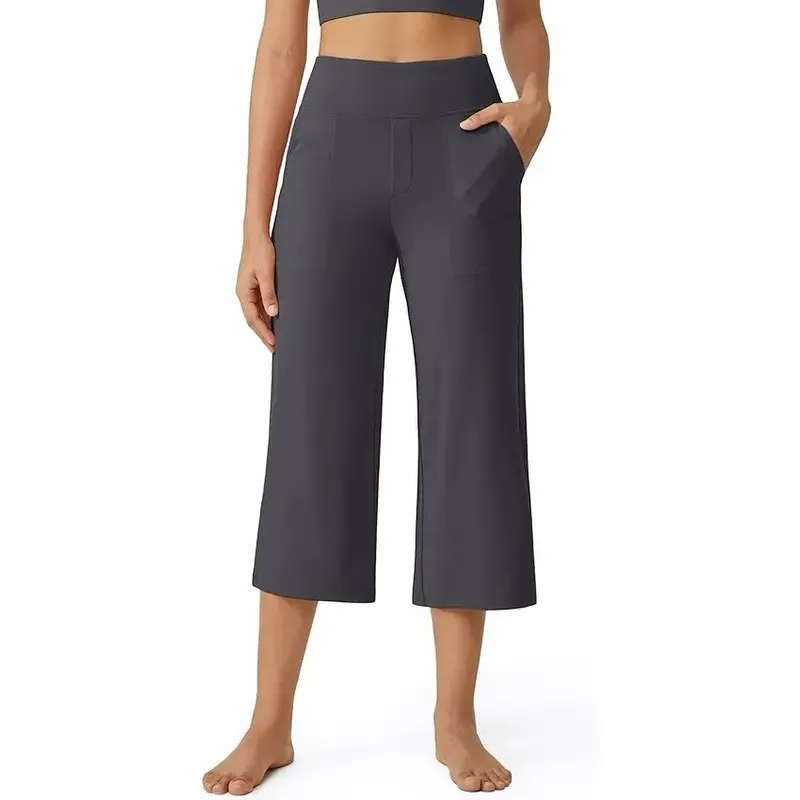 🔥HOT SALE Women's Wide Leg Yoga Cropped Pants Capri Leggings with Pockets