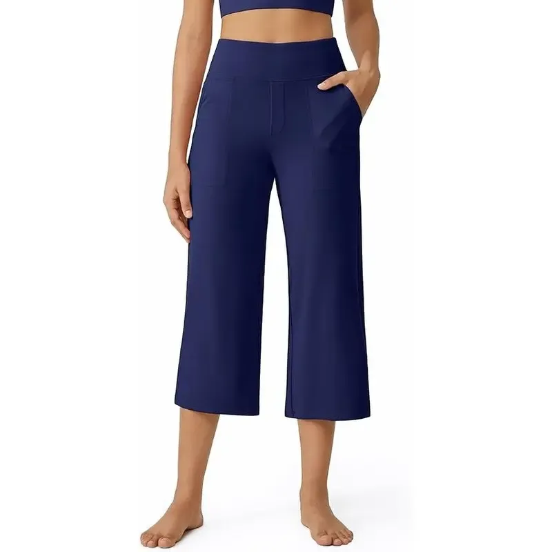 🔥HOT SALE Women's Wide Leg Yoga Cropped Pants Capri Leggings with Pockets