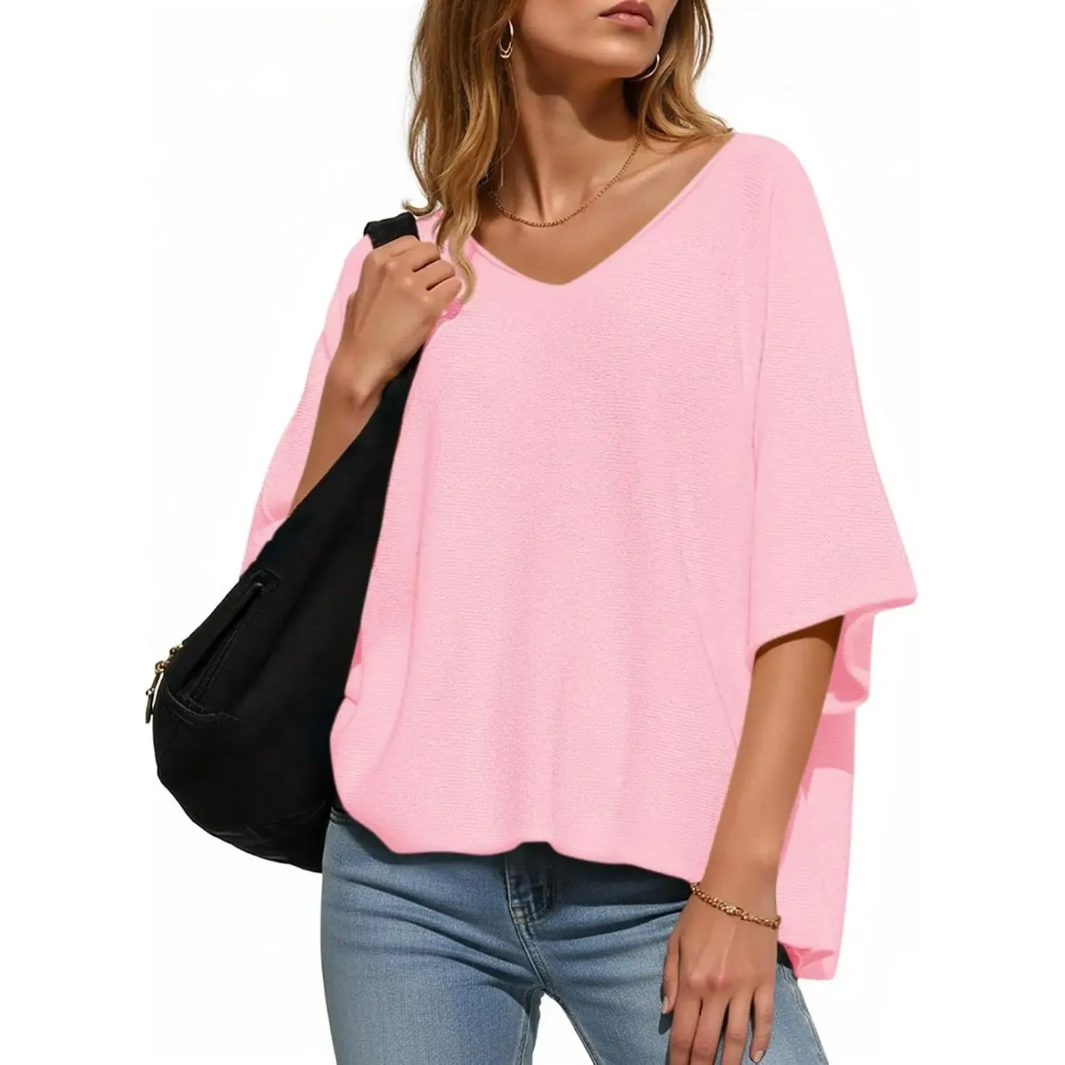 ✨Women's Oversized Half Sleeve Batwing V Neck Casual Knit Tops