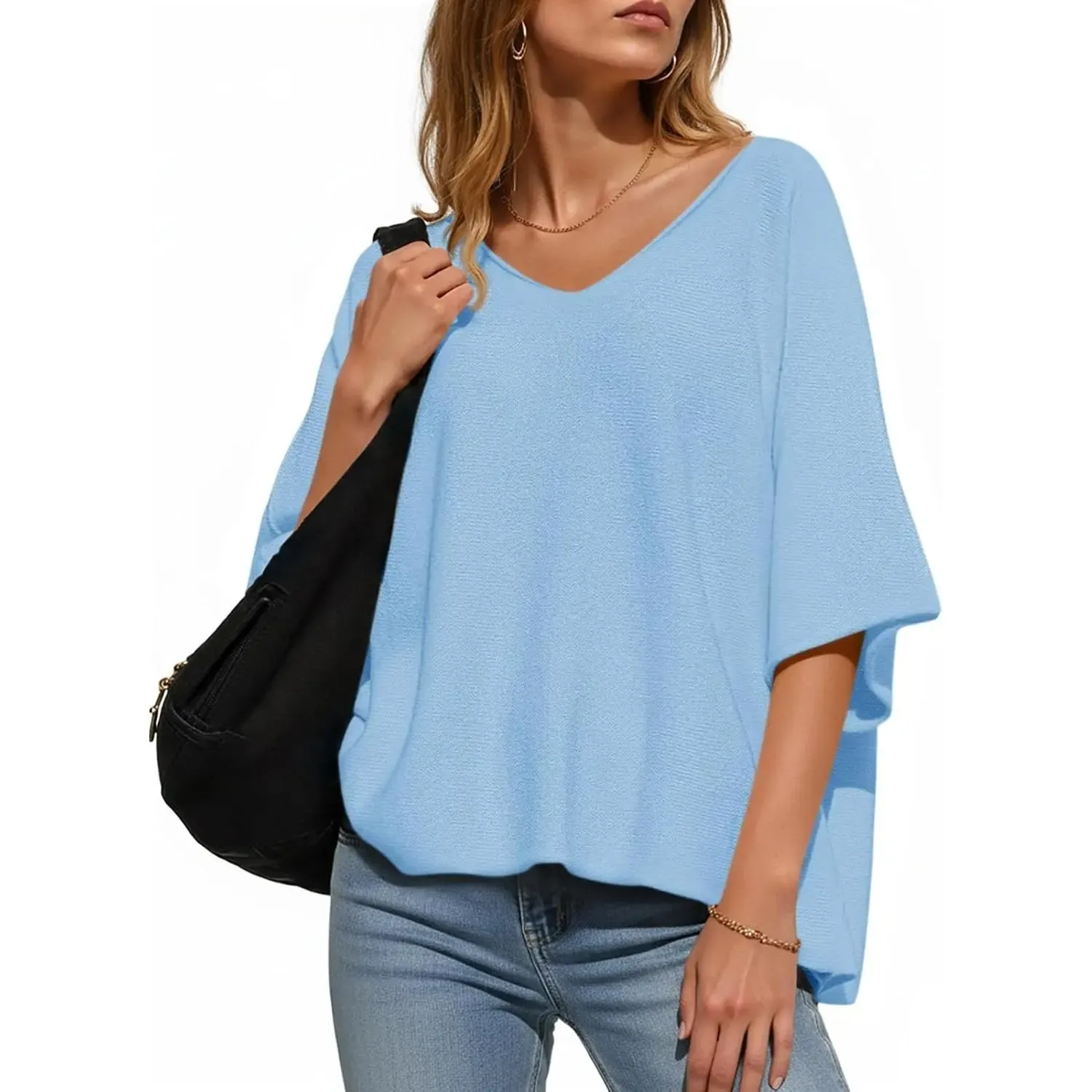✨Women's Oversized Half Sleeve Batwing V Neck Casual Knit Tops