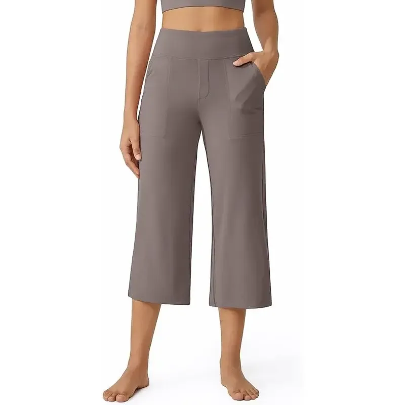 🔥HOT SALE Women's Wide Leg Yoga Cropped Pants Capri Leggings with Pockets