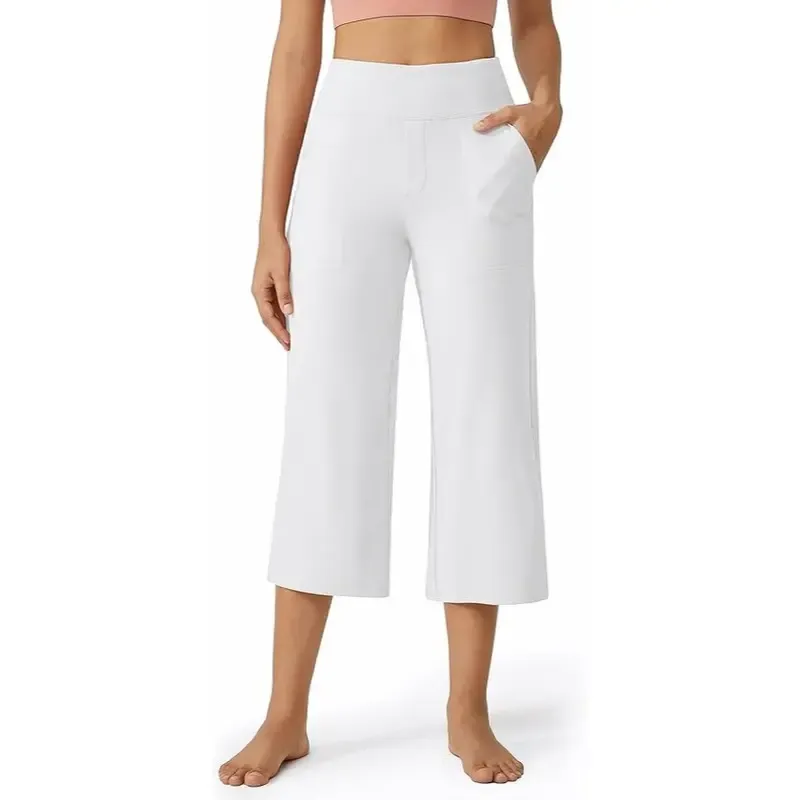 🔥HOT SALE Women's Wide Leg Yoga Cropped Pants Capri Leggings with Pockets