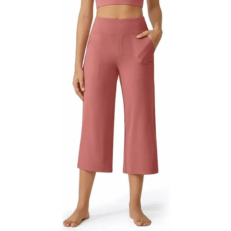 🔥HOT SALE Women's Wide Leg Yoga Cropped Pants Capri Leggings with Pockets
