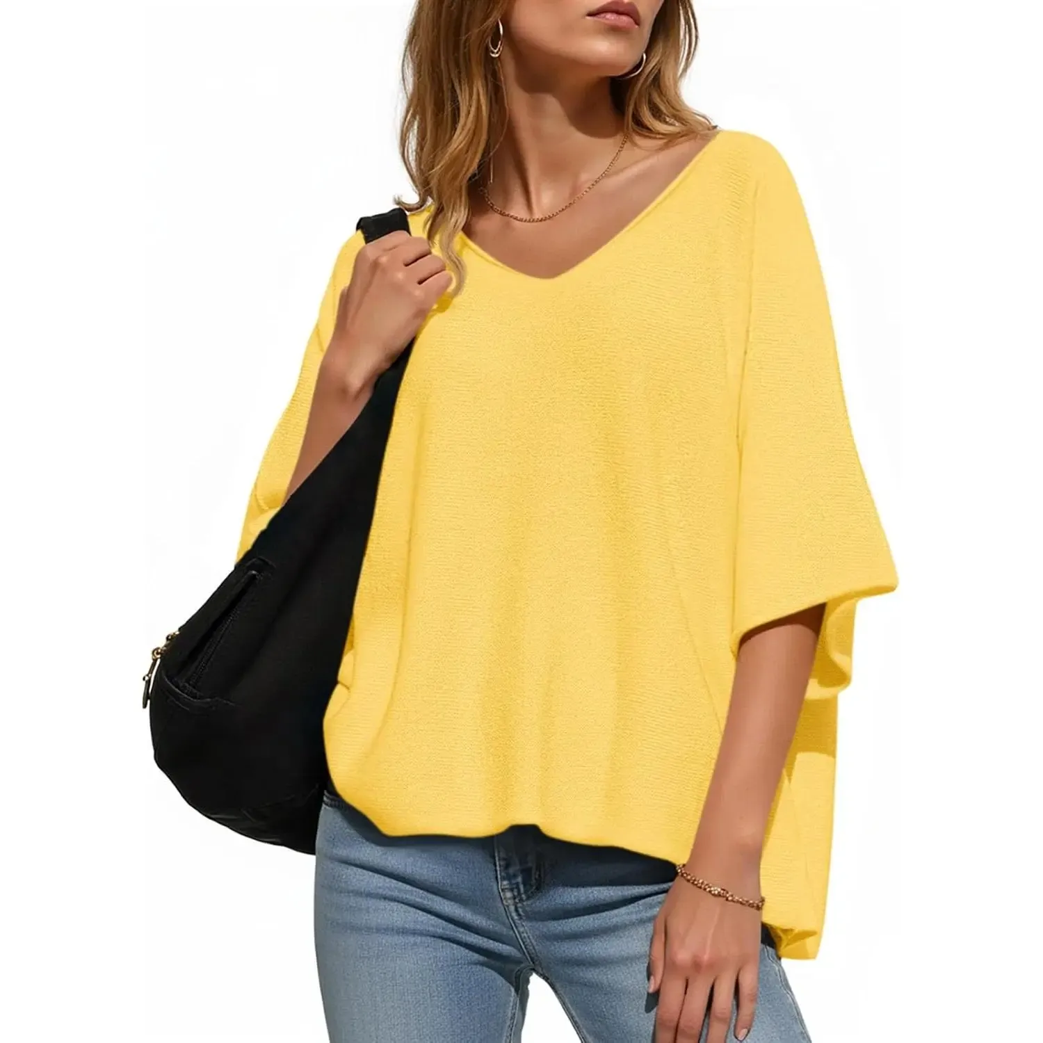 ✨Women's Oversized Half Sleeve Batwing V Neck Casual Knit Tops