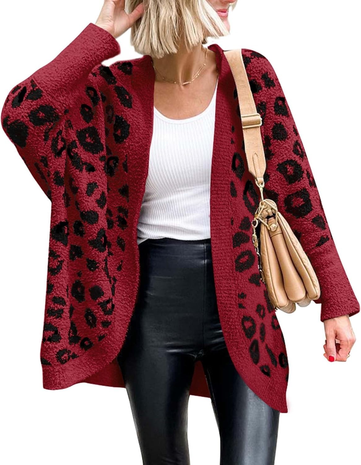 HOT SALE Women's Leopard Print Long Sleeve Cardigan Sweater with Pockets