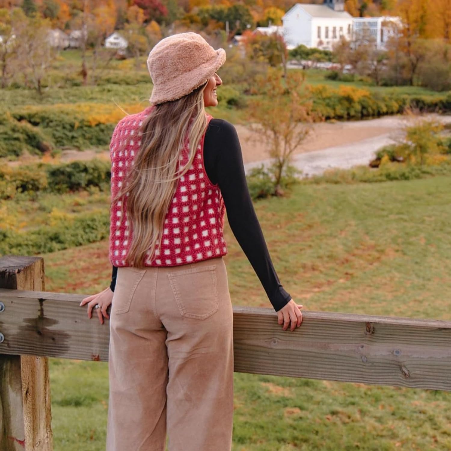 Women's Trendy Plaid High Neck Sherpa Zipper Vest Fleece Jacket