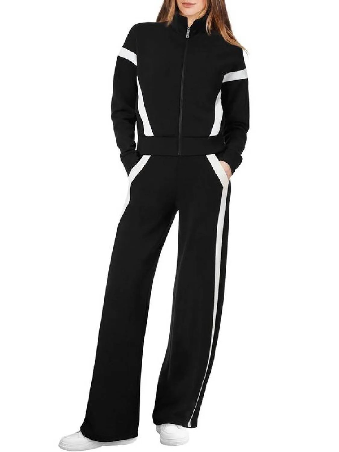 Women's Zip Up Sweatshirt and Wide Leg Sweatpant 2 Piece Sweatsuit (Buy 2 Free Shipping)
