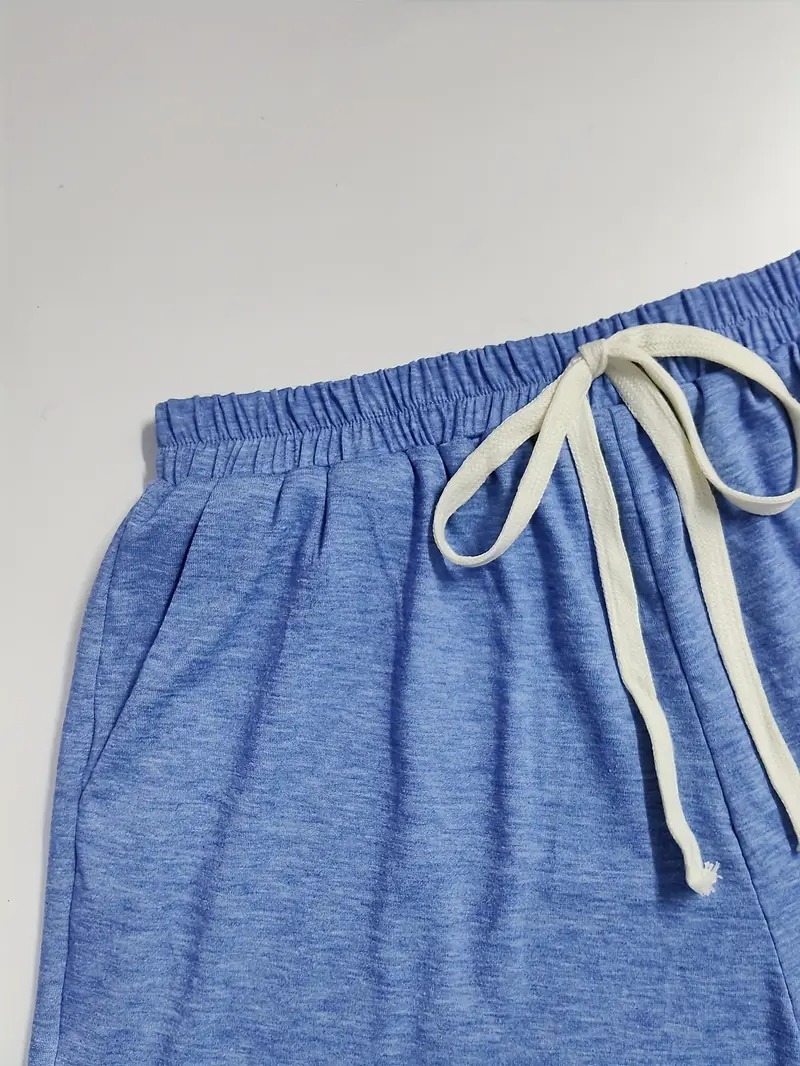 Women's Casual Long Sleeve Drawstring Shorts 2 Piece Set 