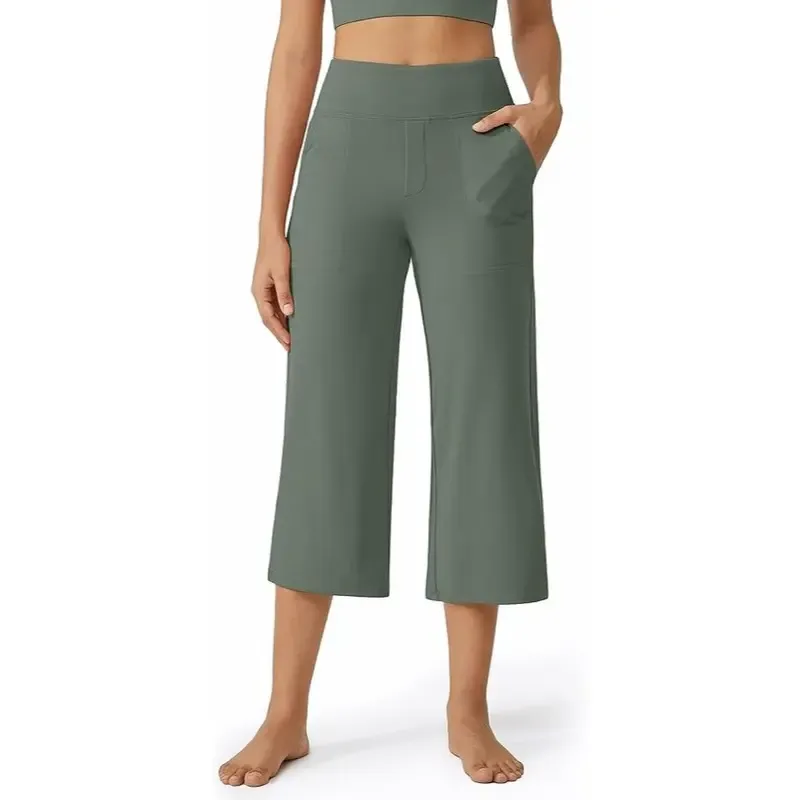 🔥HOT SALE Women's Wide Leg Yoga Cropped Pants Capri Leggings with Pockets