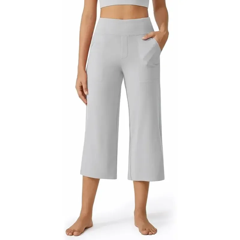 🔥HOT SALE Women's Wide Leg Yoga Cropped Pants Capri Leggings with Pockets