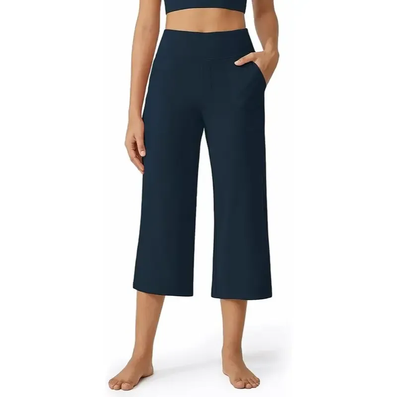 🔥HOT SALE Women's Wide Leg Yoga Cropped Pants Capri Leggings with Pockets