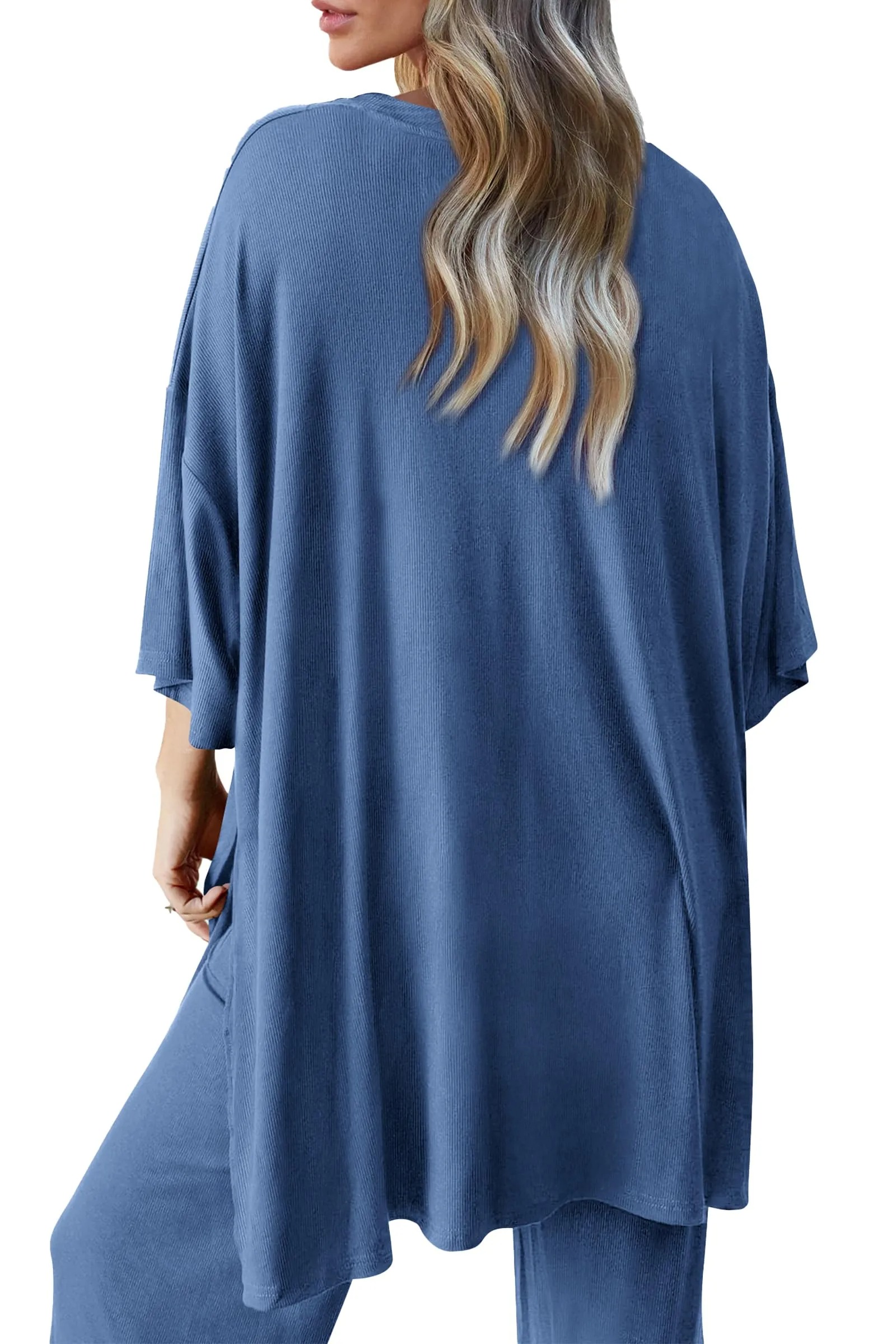 HOT SALE Women's 2 Piece Outfits Casual Short Tops and Wide Leg Pants Lounge Sets