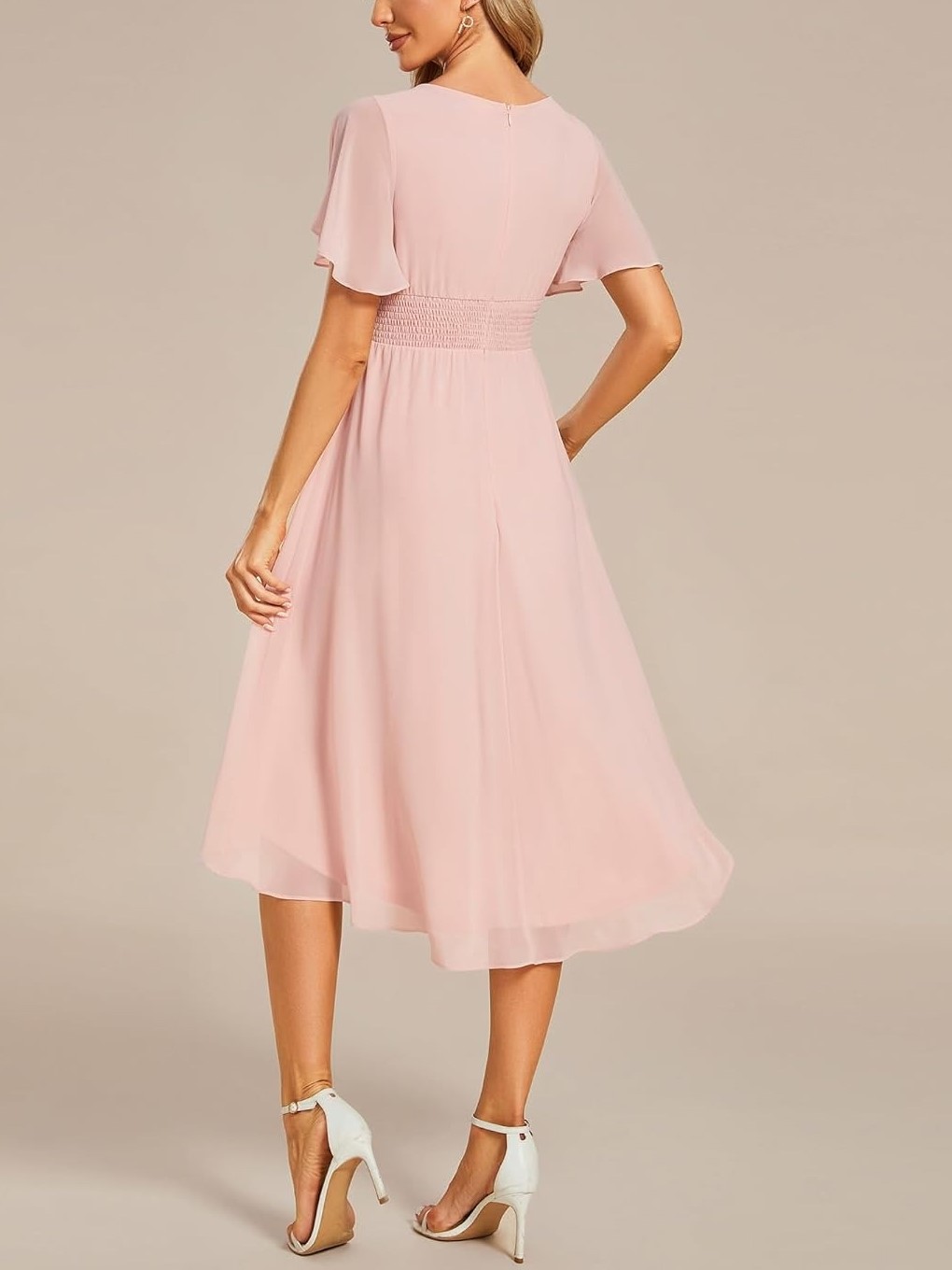 Women's Crew Neck Pleated Ruffle Short Sleeve Dress