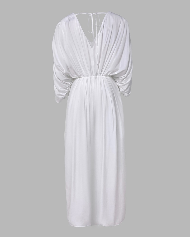 Women's Casual V-Neck Half Sleeve Ruched Jumpsuit