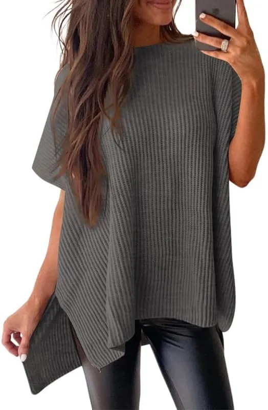 HOT SALE Women's Lightweight Knit Batwing Short Sleeve Sweater