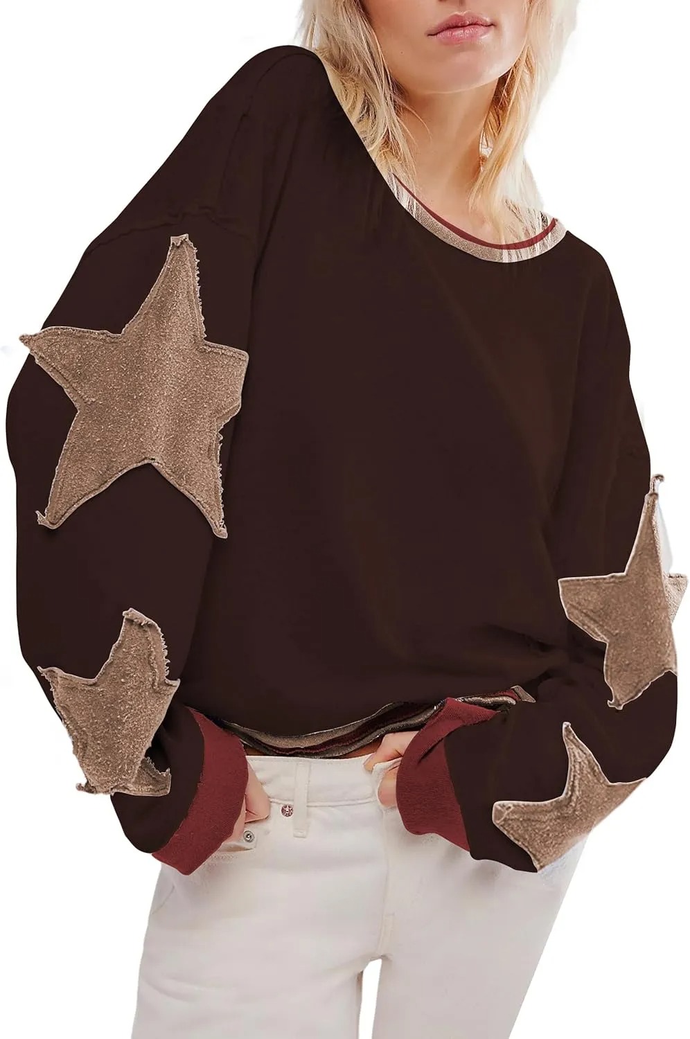 Women's Oversized Star Sweatshirt Long Sleeve Shirt Drop