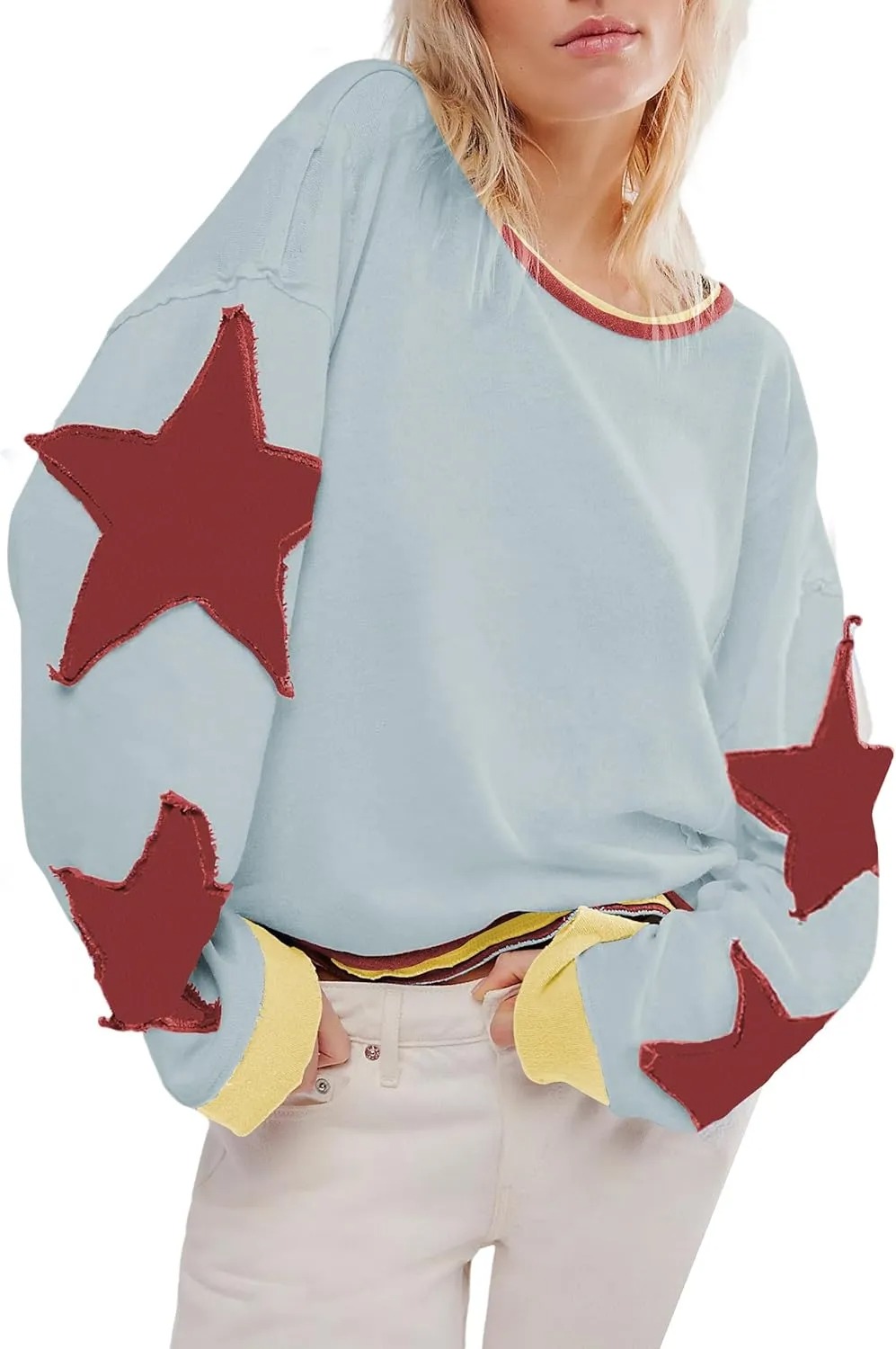 Women's Oversized Star Sweatshirt Long Sleeve Shirt Drop